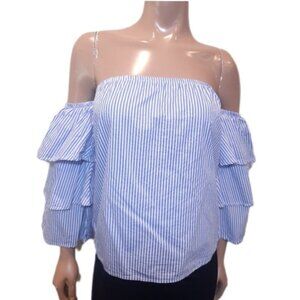 DIZZY LIZZY Strapless Striped Blouse Off Shoulder Ruffled Tiered Sleeve Top